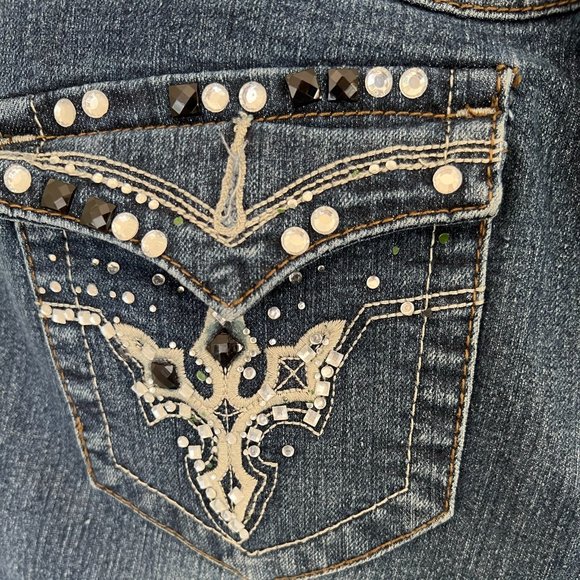 One-5-One Stretch Blue Denim Jeans Embellished Pockets - Picture 2 of 7